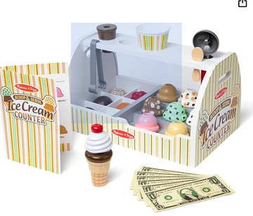 Melissa & Doug Wooden Scoop and Serve Ice Cream Counter (28 pcs) - Play Food and Accessories - Pretend Food Toys, Ice Cream Shop Toys For Kids Ages 3+